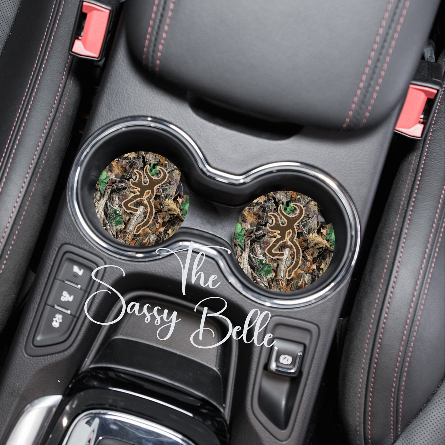 Buck Deer Camo Neoprene Car Coasters Set of 2 | Hunting Truck Cup Holder Coasters | Soft Absorbent 2.75" Car Accessories | Deer Hunter Gift