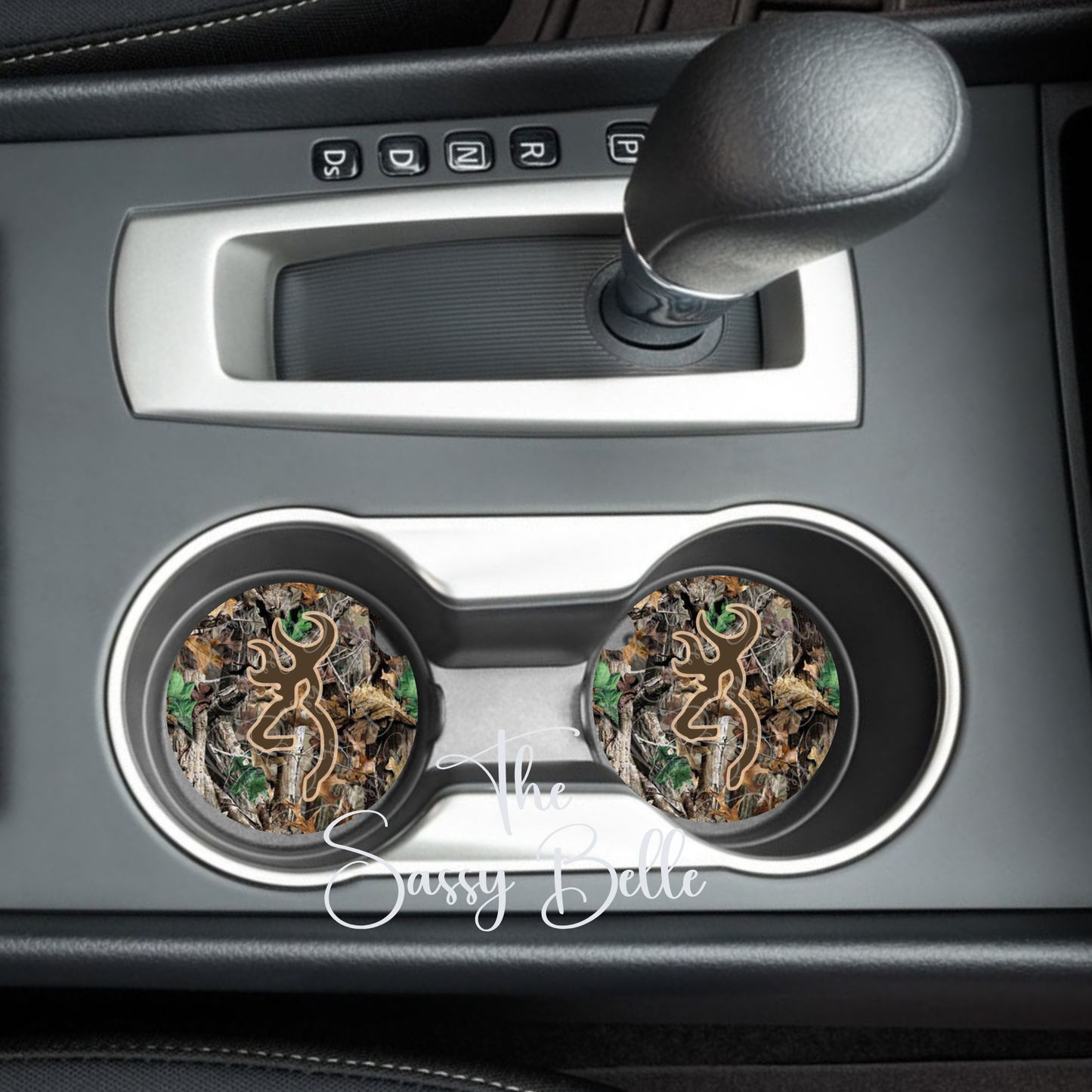 Buck Deer Camo Neoprene Car Coasters Set of 2 | Hunting Truck Cup Holder Coasters | Soft Absorbent 2.75" Car Accessories | Deer Hunter Gift