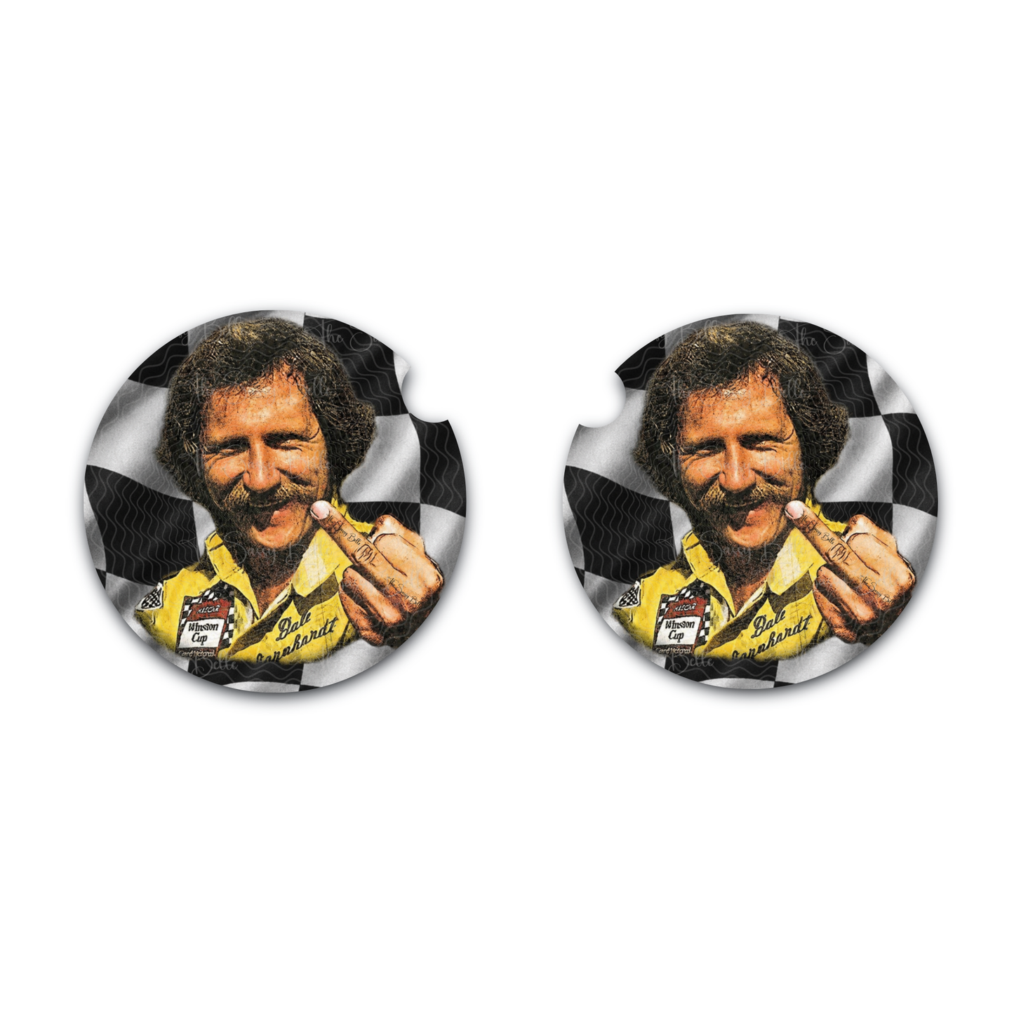 Vintage Dale Racing Middle Finger Car Coaster, Raise Hell Praise Dale, Neoprene Car Coaster, Set of Two, Racing Fan Gift, Unique Car Accessories