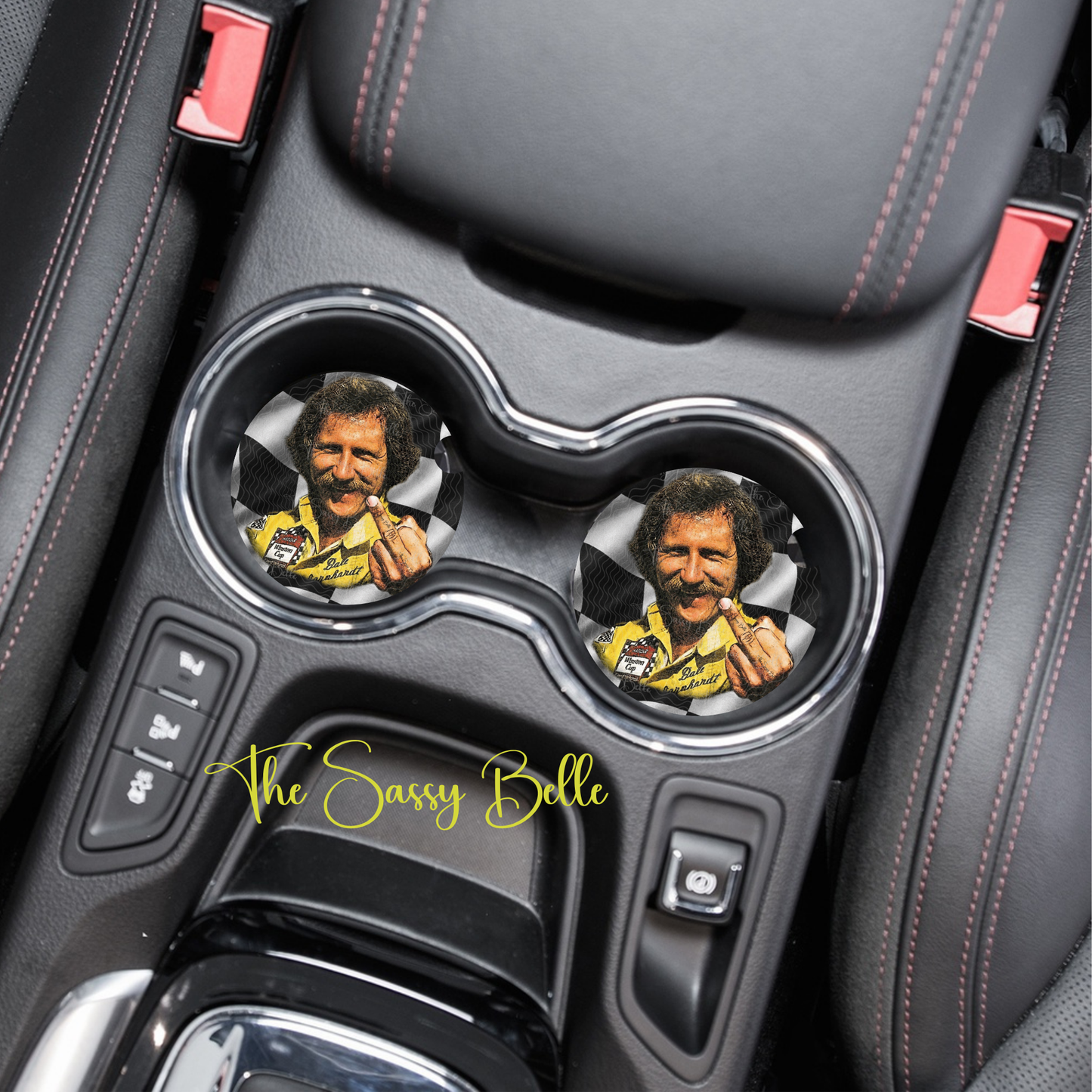 Vintage Dale Racing Middle Finger Car Coaster, Raise Hell Praise Dale, Neoprene Car Coaster, Set of Two, Racing Fan Gift, Unique Car Accessories