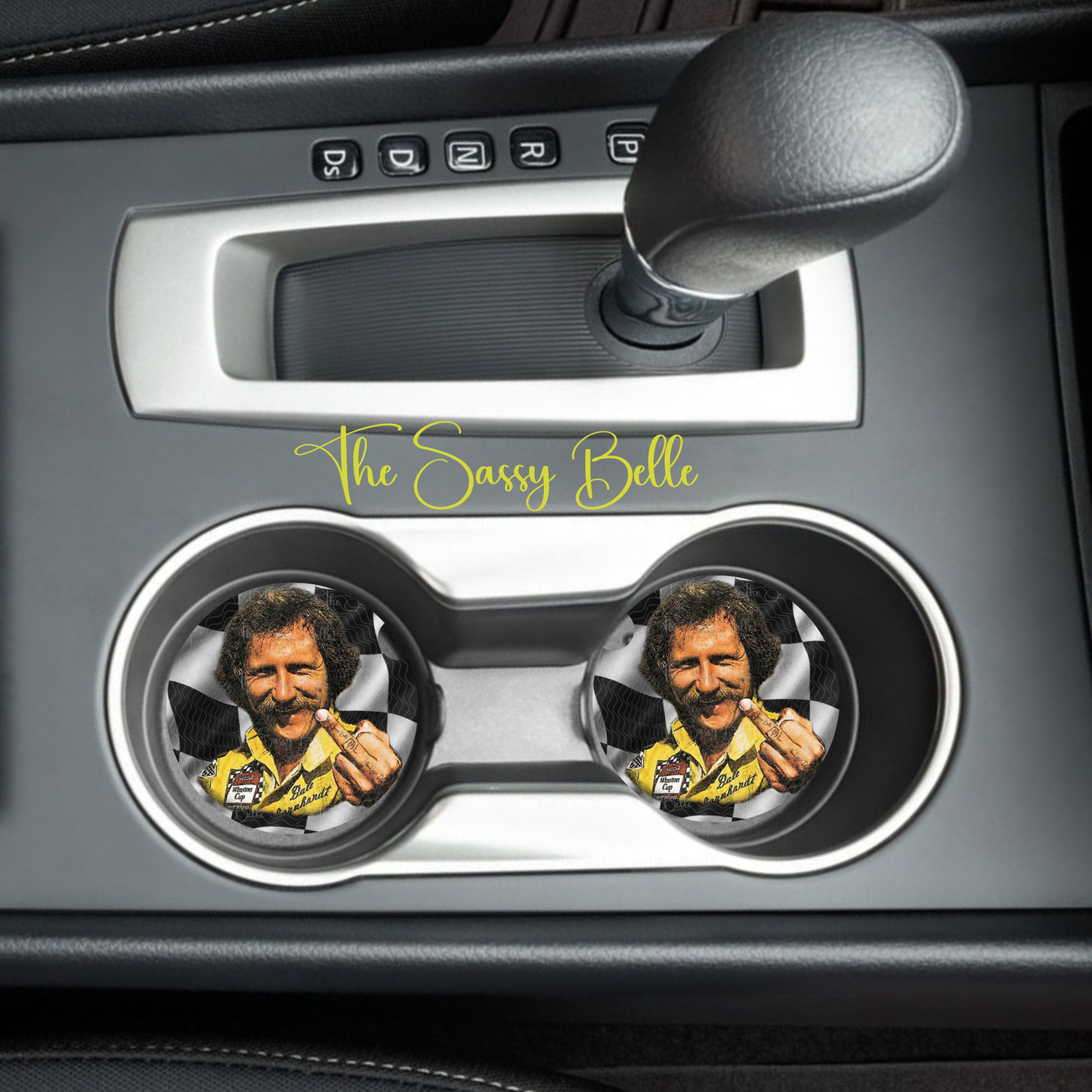Vintage Dale Racing Middle Finger Car Coaster, Raise Hell Praise Dale, Neoprene Car Coaster, Set of Two, Racing Fan Gift, Unique Car Accessories