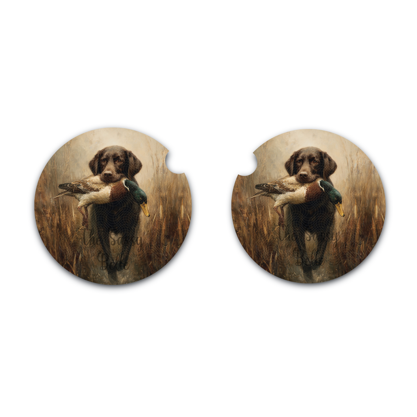 Retriever With Duck Car Coaster, Set of Two