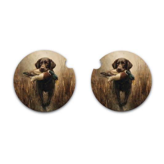 Retriever With Duck Car Coaster, Set of Two