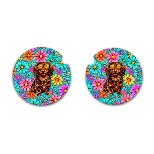 Cool Dachshund Car Coasters Set of 2 | Wiener Dog Neoprene Cup Holder Coasters