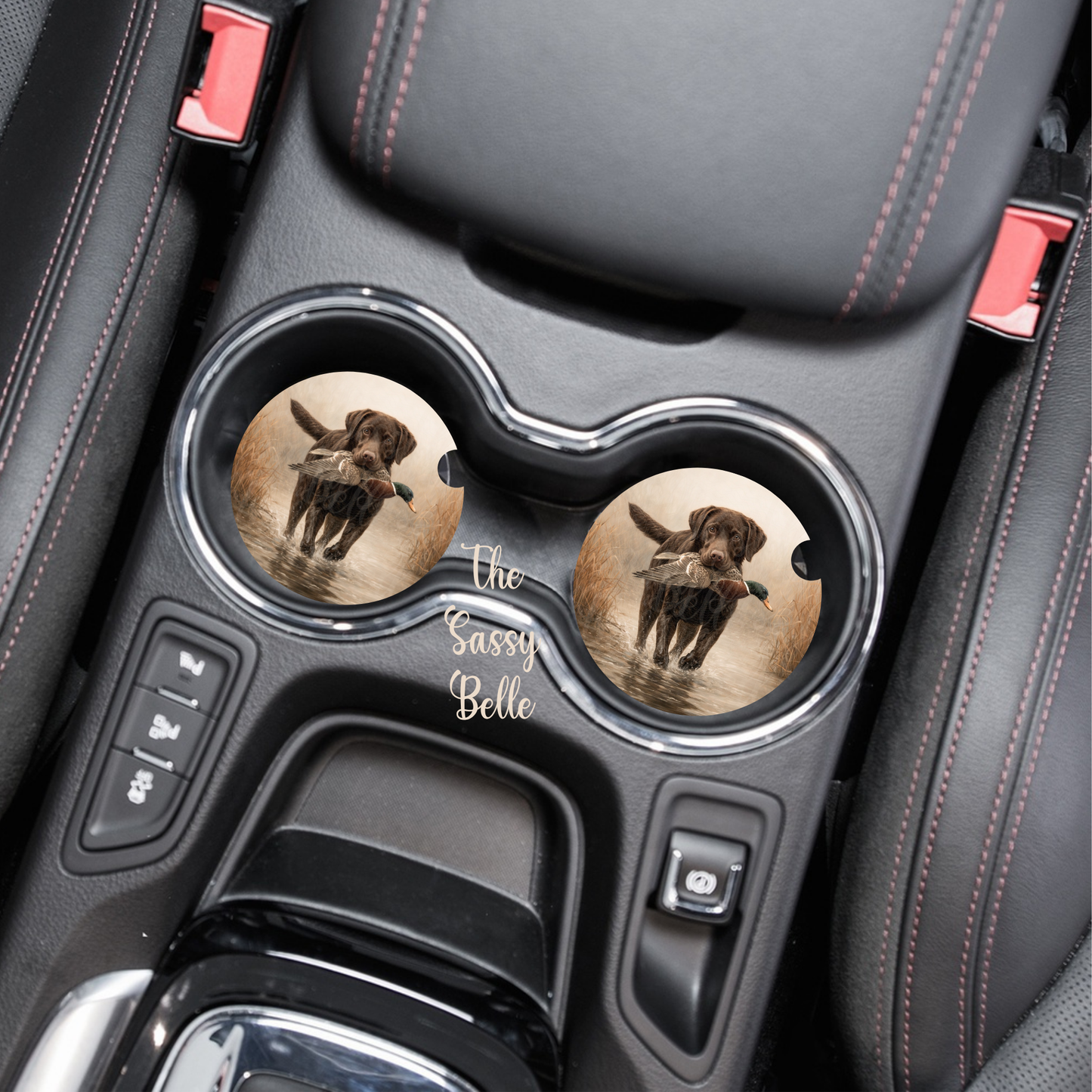 Chocolate Lab Duck Hunting Car Coasters, Soft and Flexible Neoprene Coasters, Interior Auto Accessories, Duck Hunter Gift