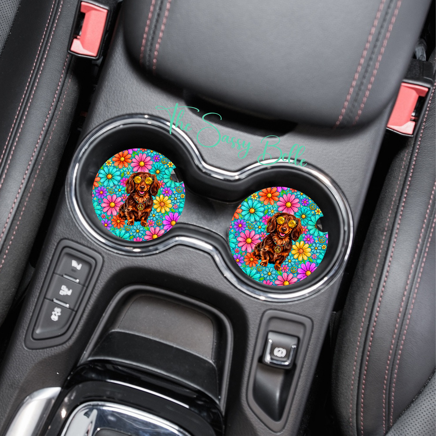 Cool Dachshund Car Coasters Set of 2 | Wiener Dog Neoprene Cup Holder Coasters