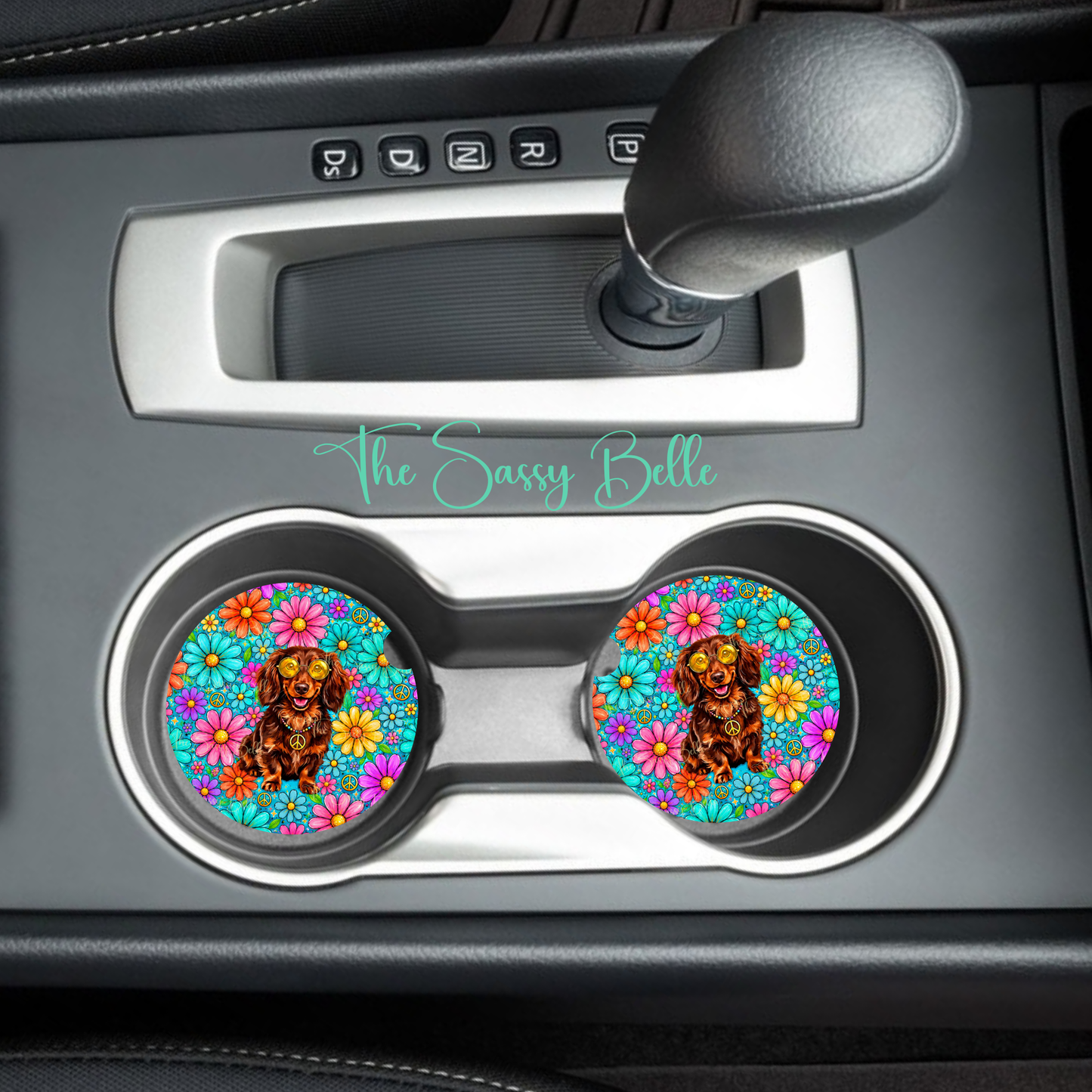 Cool Dachshund Car Coasters Set of 2 | Wiener Dog Neoprene Cup Holder Coasters