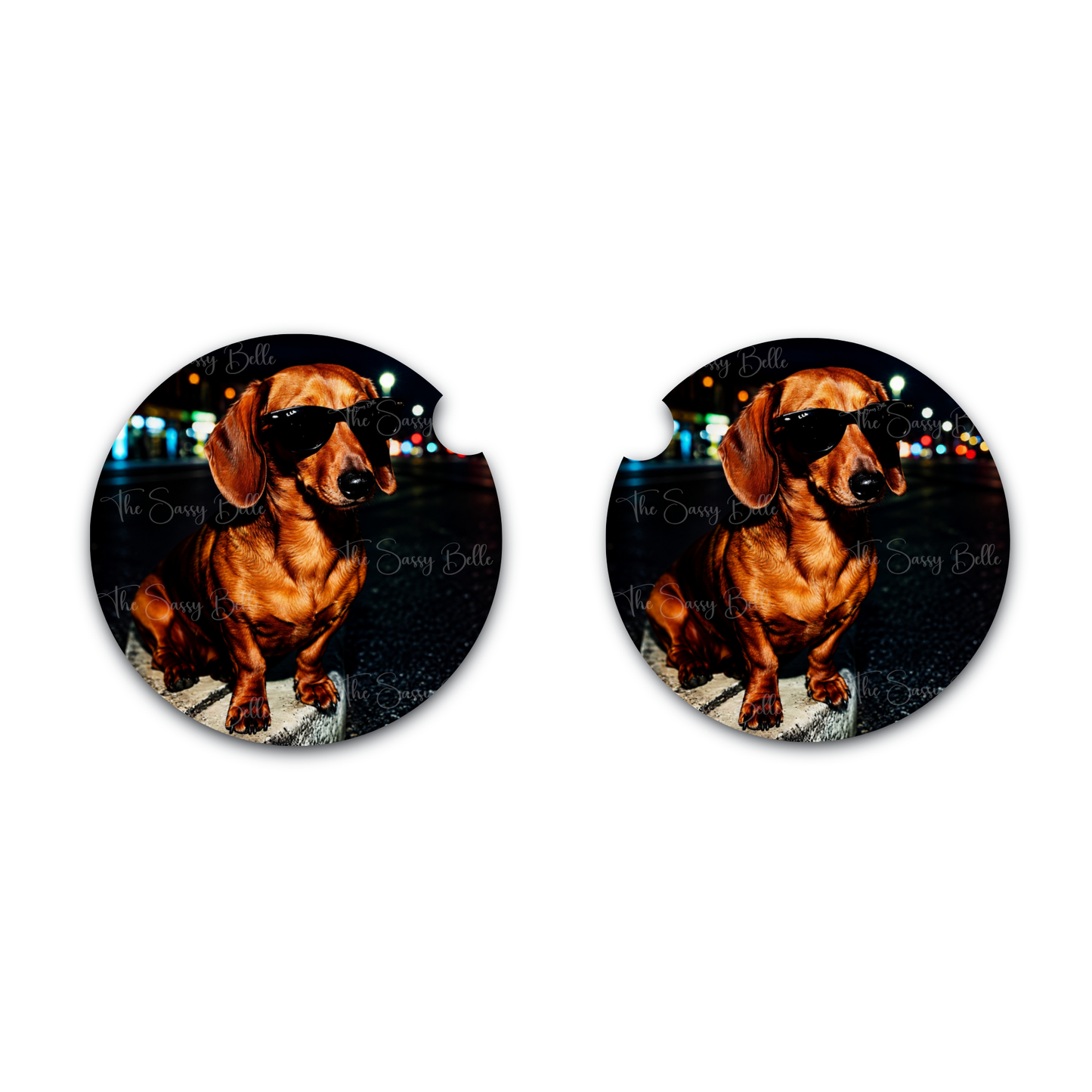 Cool Dachshund Car Coasters Set of 2 | Wiener Dog Neoprene Cup Holder Coasters