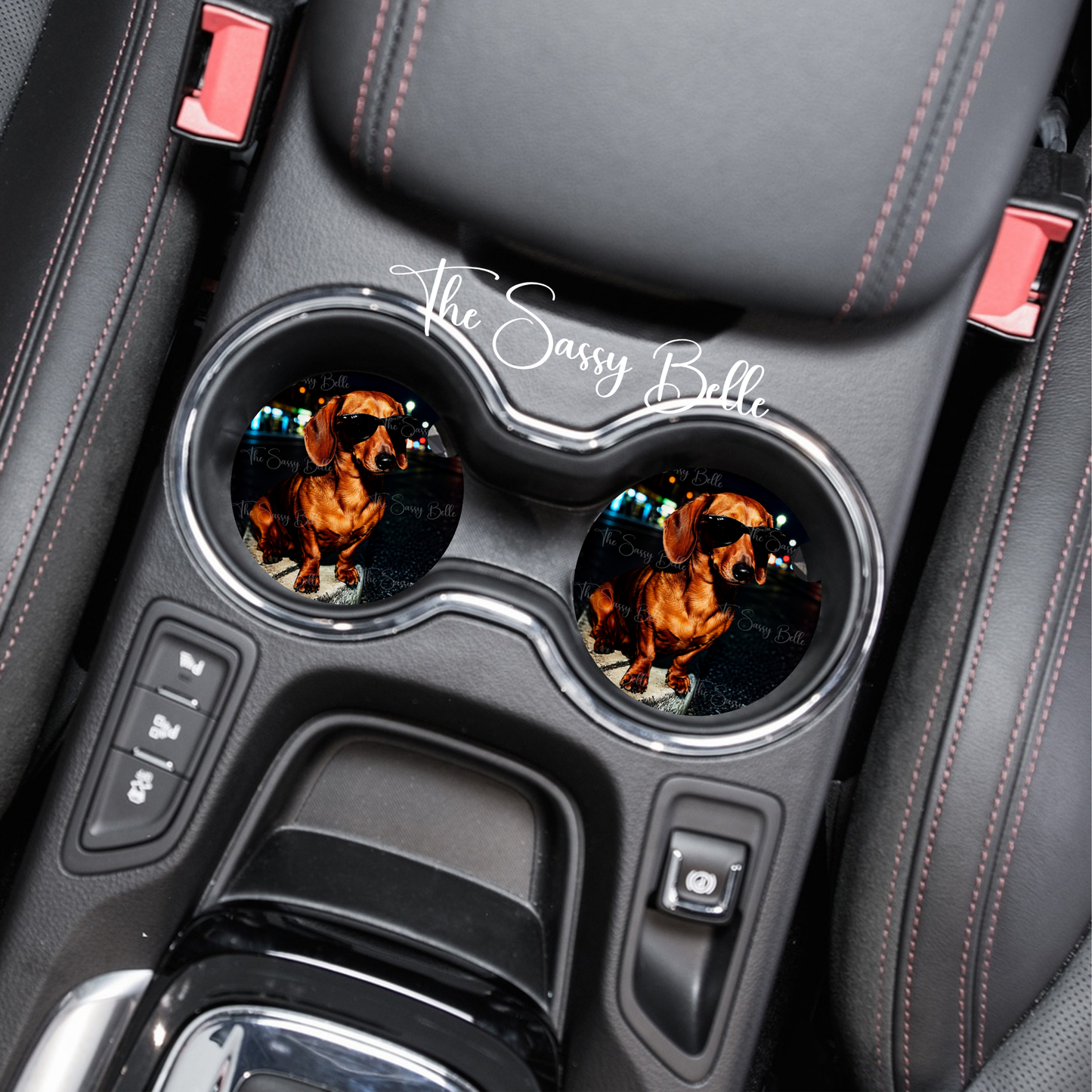 Cool Dachshund Car Coasters Set of 2 | Wiener Dog Neoprene Cup Holder Coasters