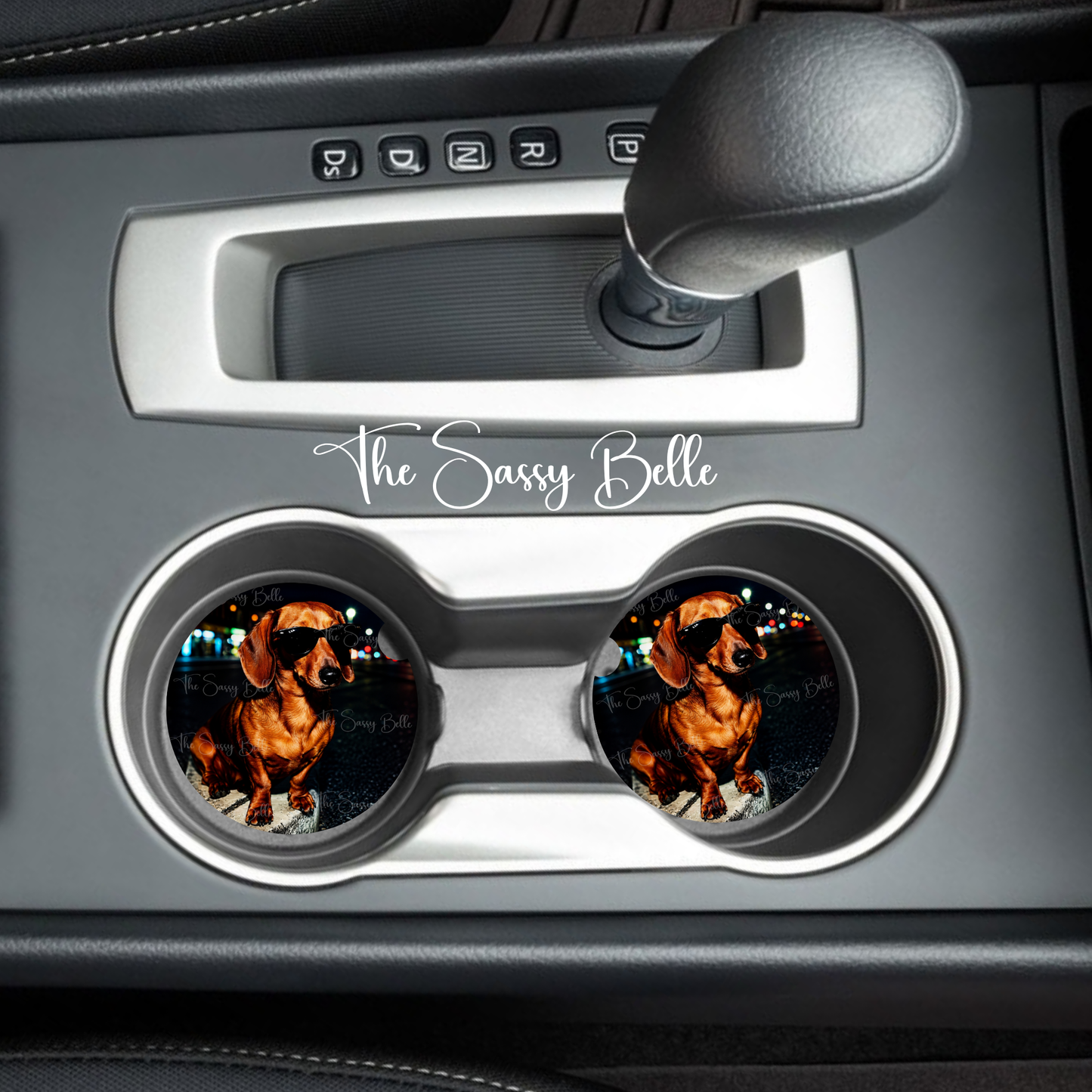 Cool Dachshund Car Coasters Set of 2 | Wiener Dog Neoprene Cup Holder Coasters