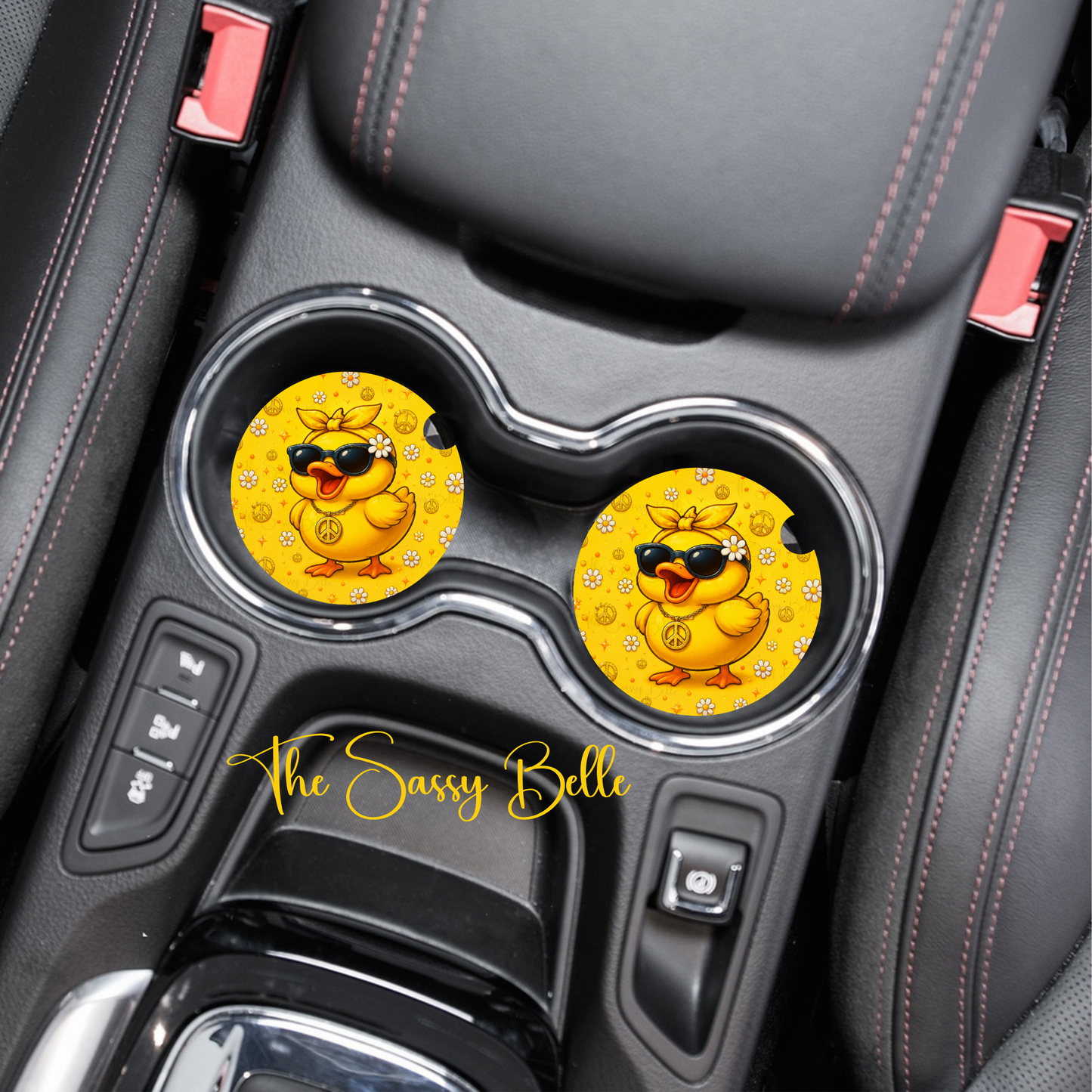Peace Out Duck Car Coaster, Neoprene Car Coasters, Set of Two, Duck Car Cup Insert, Cute Auto Gift, Interior Auto Accessories