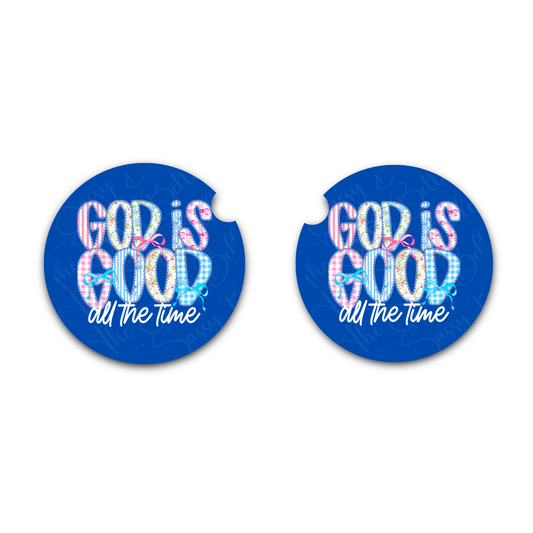 God Is Good All the Time Car Coasters Set of 2 – Christian Faith Neoprene Cup Holder Coasters, Inspirational Religious Car Accessories
