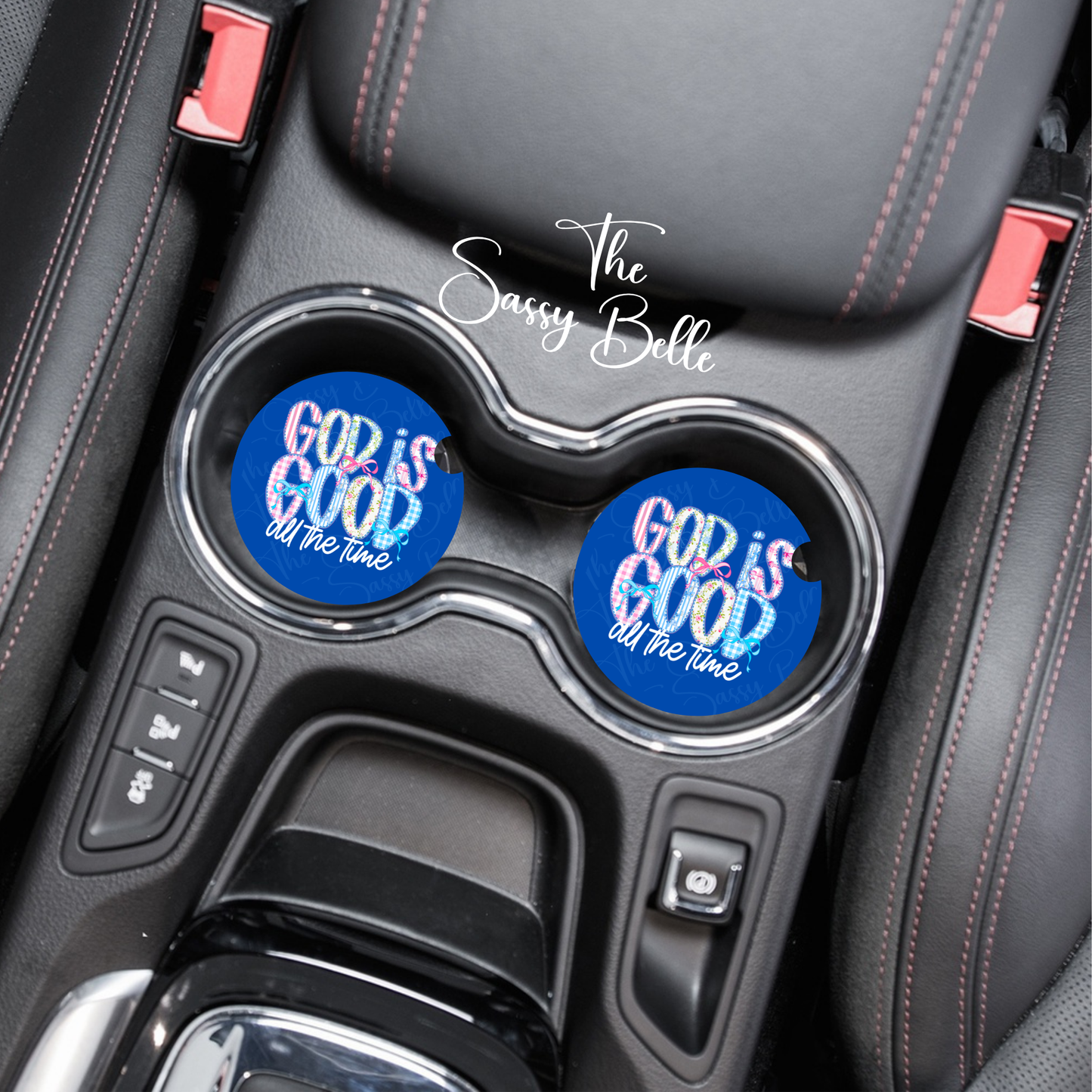 God Is Good All the Time Car Coasters Set of 2 – Christian Faith Neoprene Cup Holder Coasters, Inspirational Religious Car Accessories
