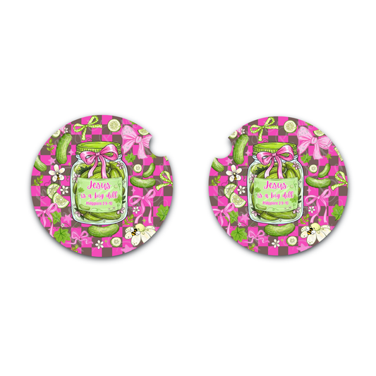 Jesus is a Big Dill, Christian Car Coaster, Neoprene Car Cup Holder, Set of Two, Interior Auto Accessories