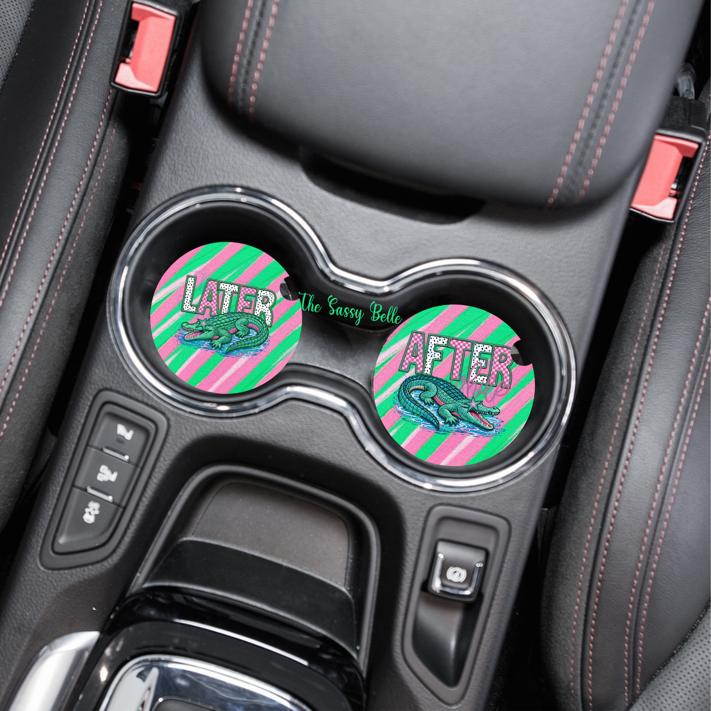 Later Gator AFter While Crocodile Car Coasters, Funny Car Accessories, Neoprene Car Coasters Set of Two, Trendy Car Decor