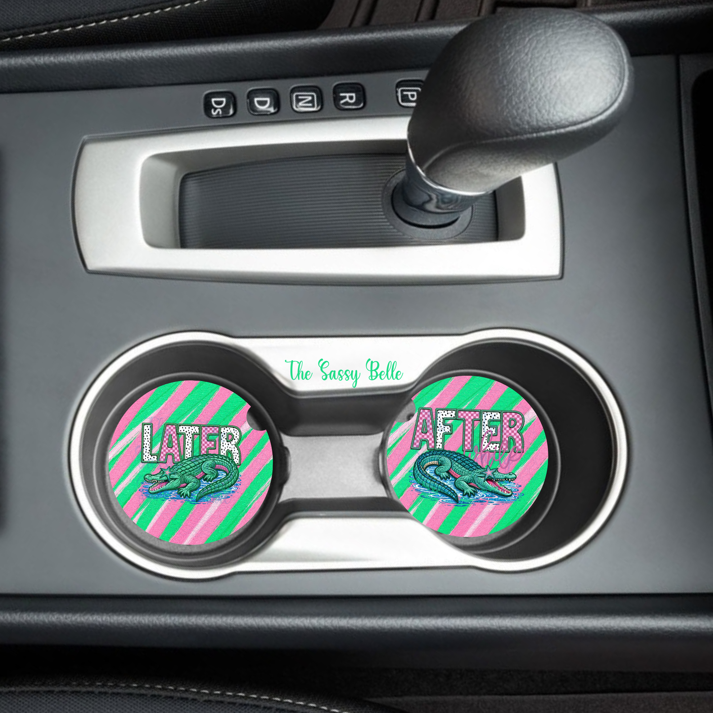 Later Gator AFter While Crocodile Car Coasters, Funny Car Accessories, Neoprene Car Coasters Set of Two, Trendy Car Decor