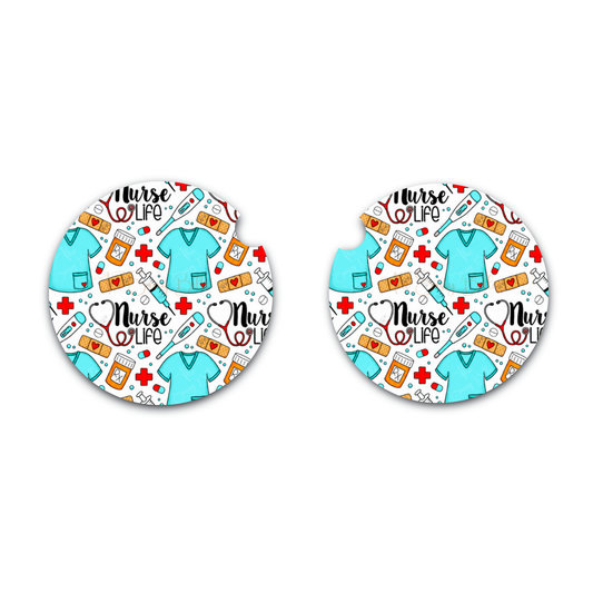 Nurse Life Car Coasters Set of 2 | Nurse Gift Neoprene Cup Holder Coasters for Nurses
