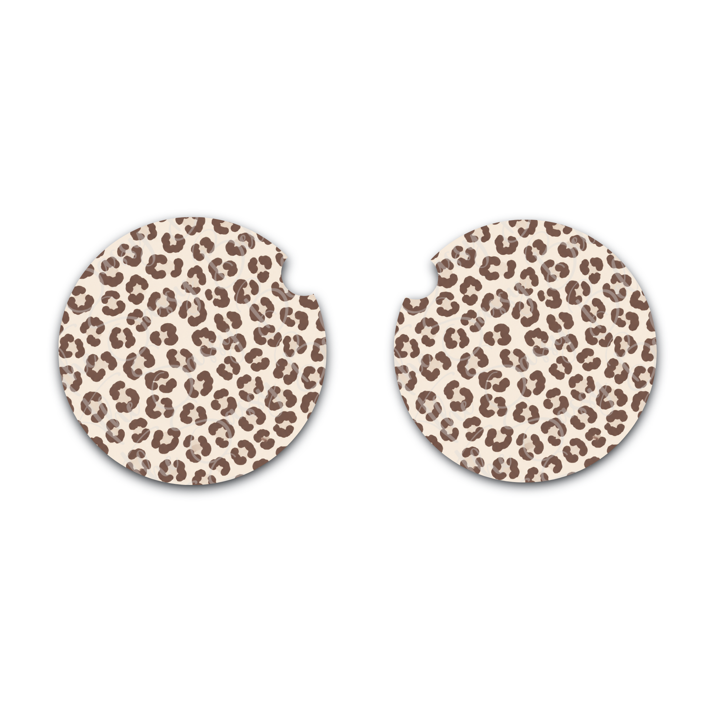 Neutral Leopard Print Car Coasters | Soft Neoprene Cup Holder Inserts | Set of 2 Cute Car Accessories