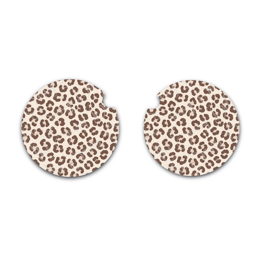 Neutral Leopard Print Car Coasters | Soft Neoprene Cup Holder Inserts | Set of 2 Cute Car Accessories