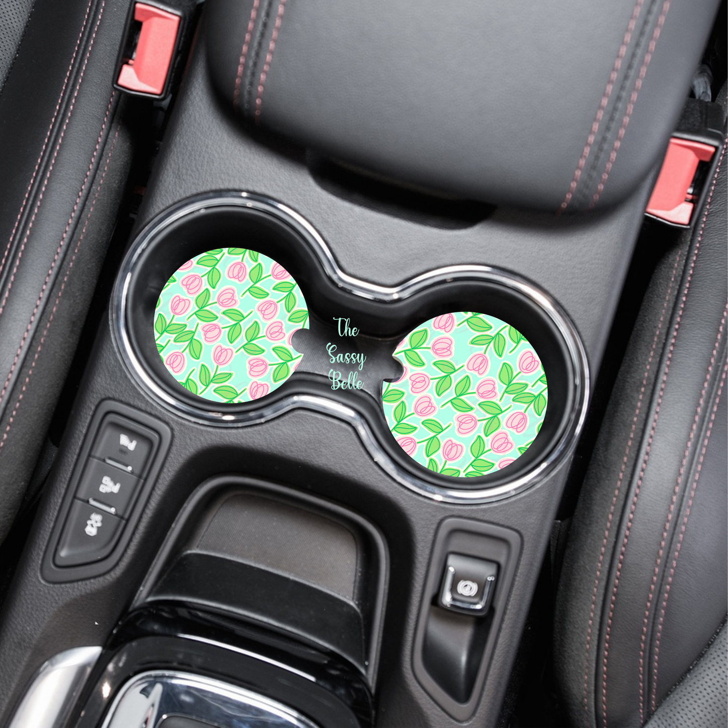 Tulip Floral Car Coaster, Neoprene Car Coasters, Interior Auto Accessories, Cute and Floral Vehicle Decor