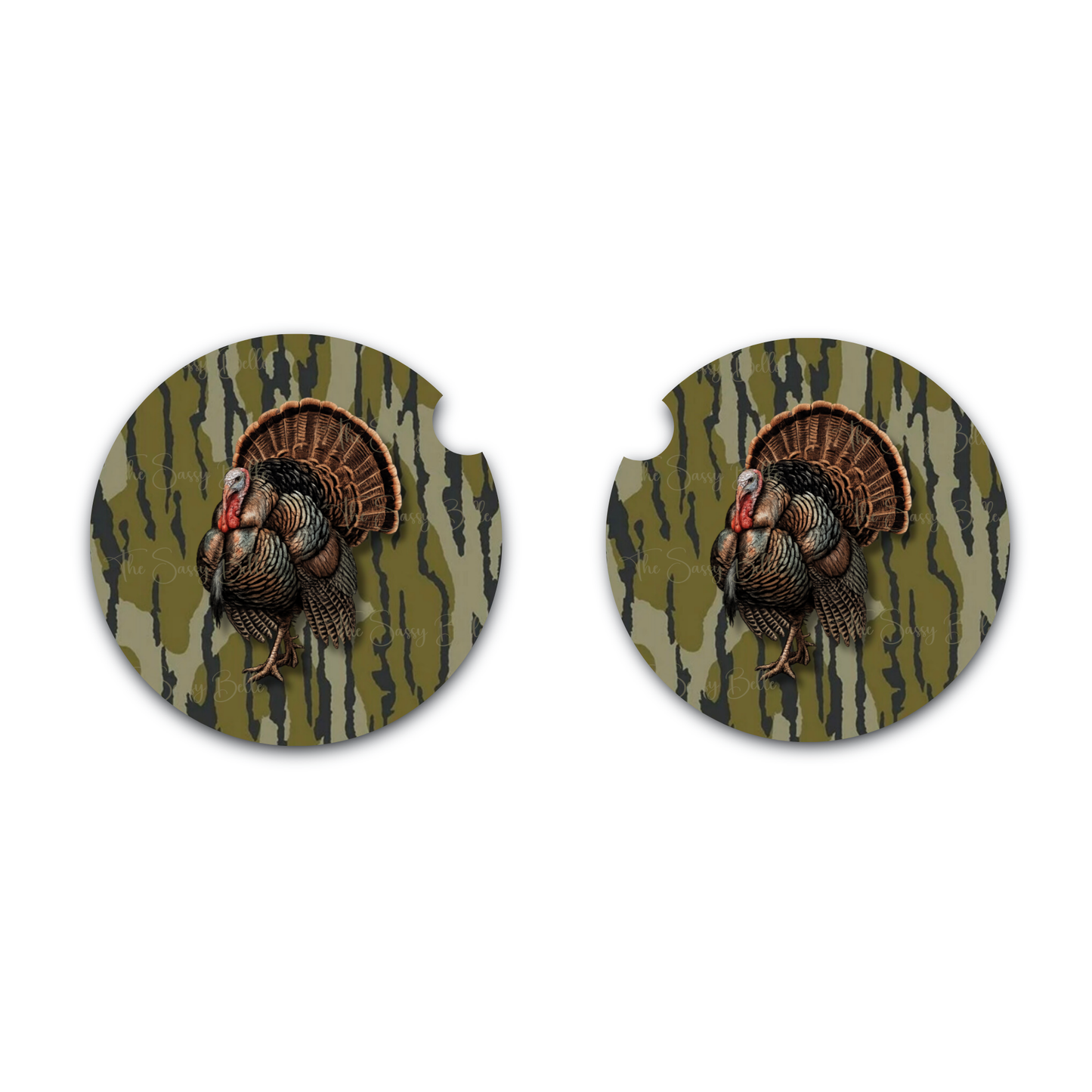Turkey Strut Car Coasters, Neoprene Car Coasters, Set of Two, Auto Accessories, Hunter Gift, Camoflauge Auto Decor