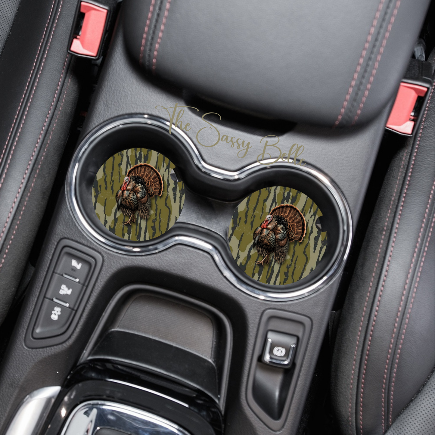 Turkey Strut Car Coasters, Neoprene Car Coasters, Set of Two, Auto Accessories, Hunter Gift, Camoflauge Auto Decor