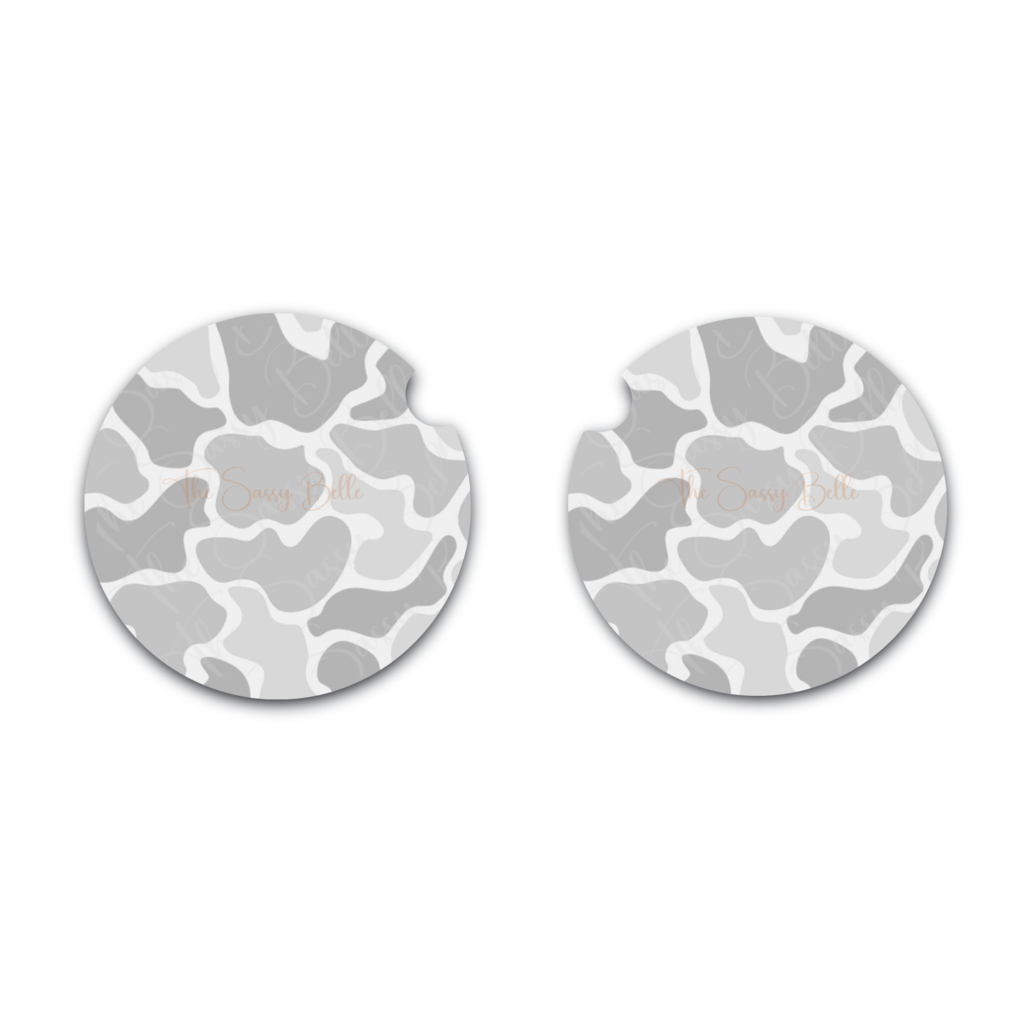 Gray Duck Camo Car Coasters Set of 2, Neoprene Cup Holder Coasters, Camouflage Car & Truck Accessories, Vehicle Interior Decor