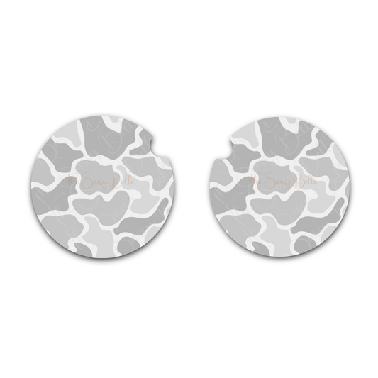 Gray Duck Camo Car Coasters Set of 2, Neoprene Cup Holder Coasters, Camouflage Car & Truck Accessories, Vehicle Interior Decor