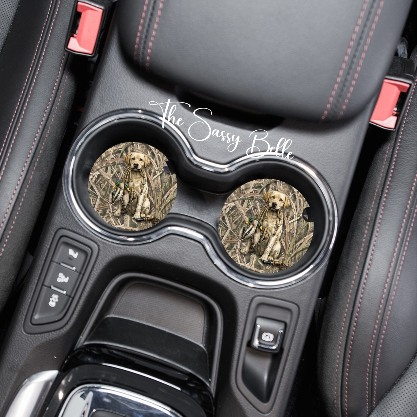 Yellow Lab Duck Hunting Car Coasters | Hunting Dog Cup Holder Coasters | Duck Hunter Vehicle Accessories | Set of Two (Copy) (Copy)